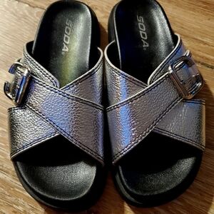 SODA Women's Silver Slide Sandals